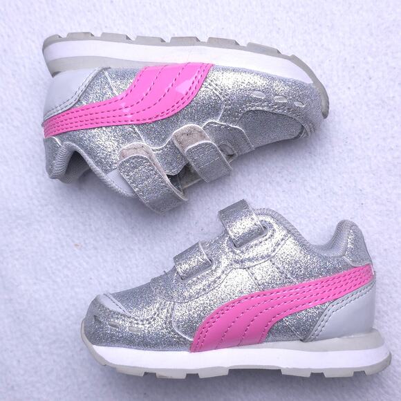 PUMA Silver Glitter & Pink Vista Glitz Sneaker Baby/Infant/Walker Size 4C - Picture 3 of 8